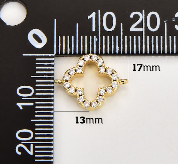 18K Gold Micro Pave Double Sided Clover Connector, Clover