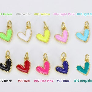 Ciondolo a forma di cuore al neon, ciondolo a forma di cuore in smalto per collana, orecchino, componente in oro riempito su ottone rosso rosa giallo nero bianco, CP1225A