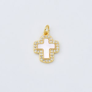 Cross Shell Pearl Charm, Gold Filled Cross Pendant for Christian Catholic Baptism, Religious Jewelry Making Supply, 22x25mm, CP2001