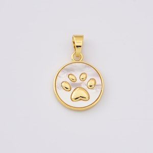Ciondolo con impronta di zampa riempito d'oro, pendente rotondo in madreperla per la creazione di gioielli fai da te, collane, bracciali, regalo per amanti degli animali, CP2256