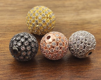 Dainty Shamballa Ball Beads, Gold Filled Round Ball Beads, CZ Micro Pave Shamballa Spacer Beads for Jewelry Making, 8/10/12/14/16mm, BD153