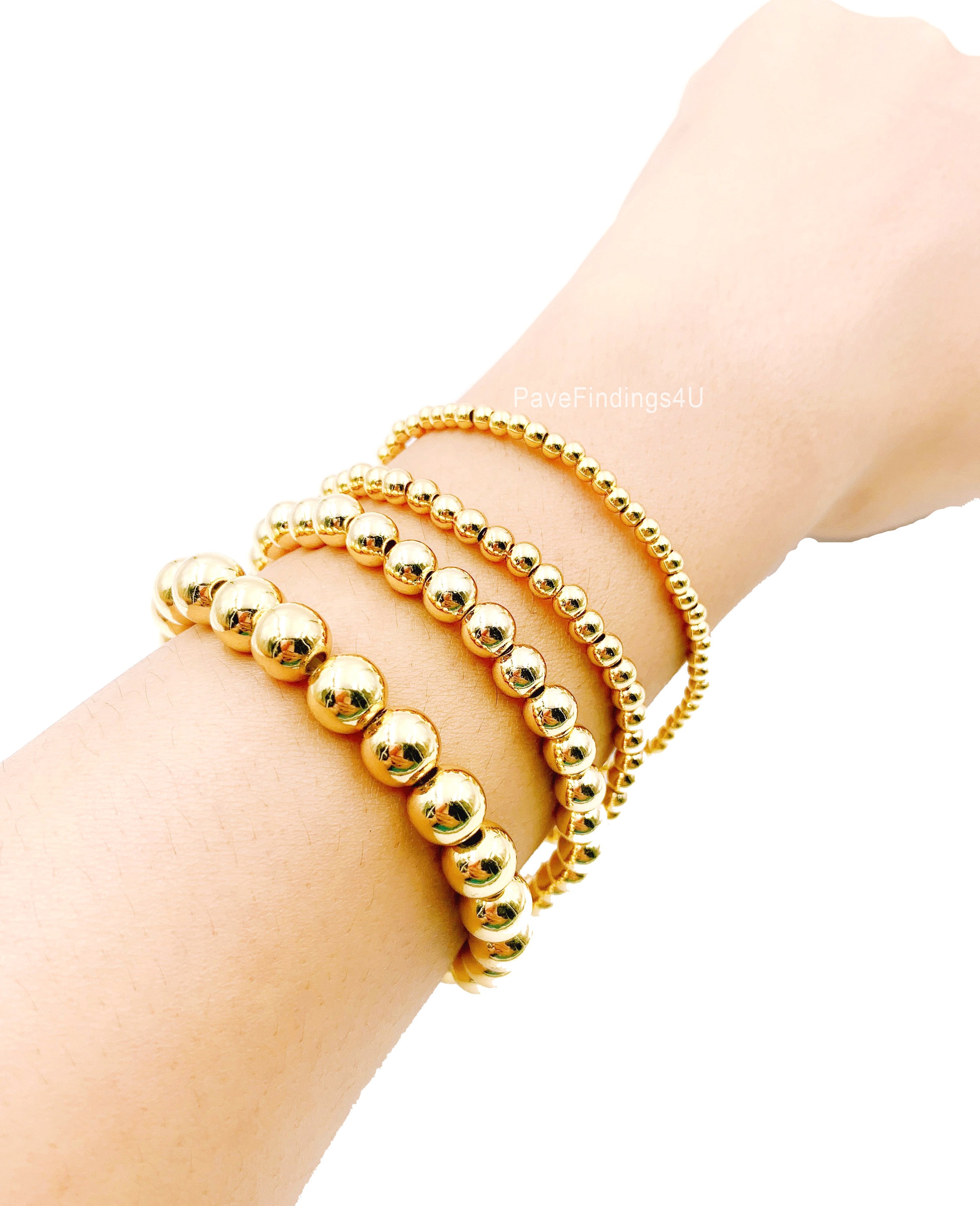 Gold Beaded Bracelet, 18K Gold Bracelet Bead Stretch Bracelet, Gold Ball Bracelet, Gold Bracelet, 3/4/6/8mm, BR009