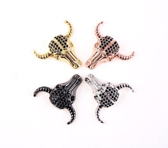 Cool Bull Skull Pendant, CZ Micro Pave Bull Skull Pendant, CZ Micro Bull Head Spacer, Skull Bull, DIY, Jewelry Making, 20x22mm, BD607