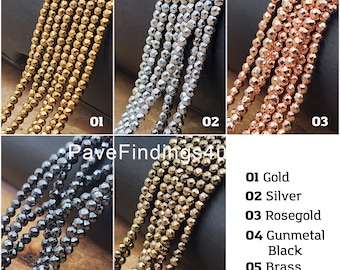 Faceted Hematite Round Cut bead 2mm 3mm 4mm Diamond Micro Cut Black Gold Silver Gunmetal Rose Gold  Gemstone Beads 15.5" Full Strand, ORG187