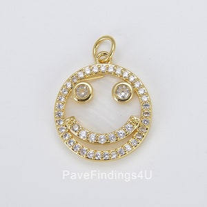 18K Gold Micro Pave Charm Dainty Smile Happy Smile Pendant Gold Smiley Face Emoji Charm Bracelet Earring Necklace, 23x17mm, CP1441