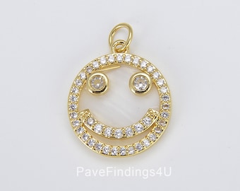 18K Gold Filled Micro Pave Charm Happy Face Smile Pendant Gold