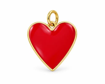 Gold Filled Red Heart Enamel Charm, Red Enamel Heart Pendant Charm for Necklace Bracelet DIY Jewelry Making, Heart Jewelry Charm, CP2532