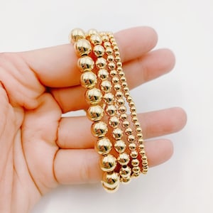 Elastic Gold Beaded Bracelet, Gold Filled Bead Stretch Bracelet, Gold Ball Bracelet, Gold Layering Bracelet, 3mm/4mm/6mm/8mm, BR009