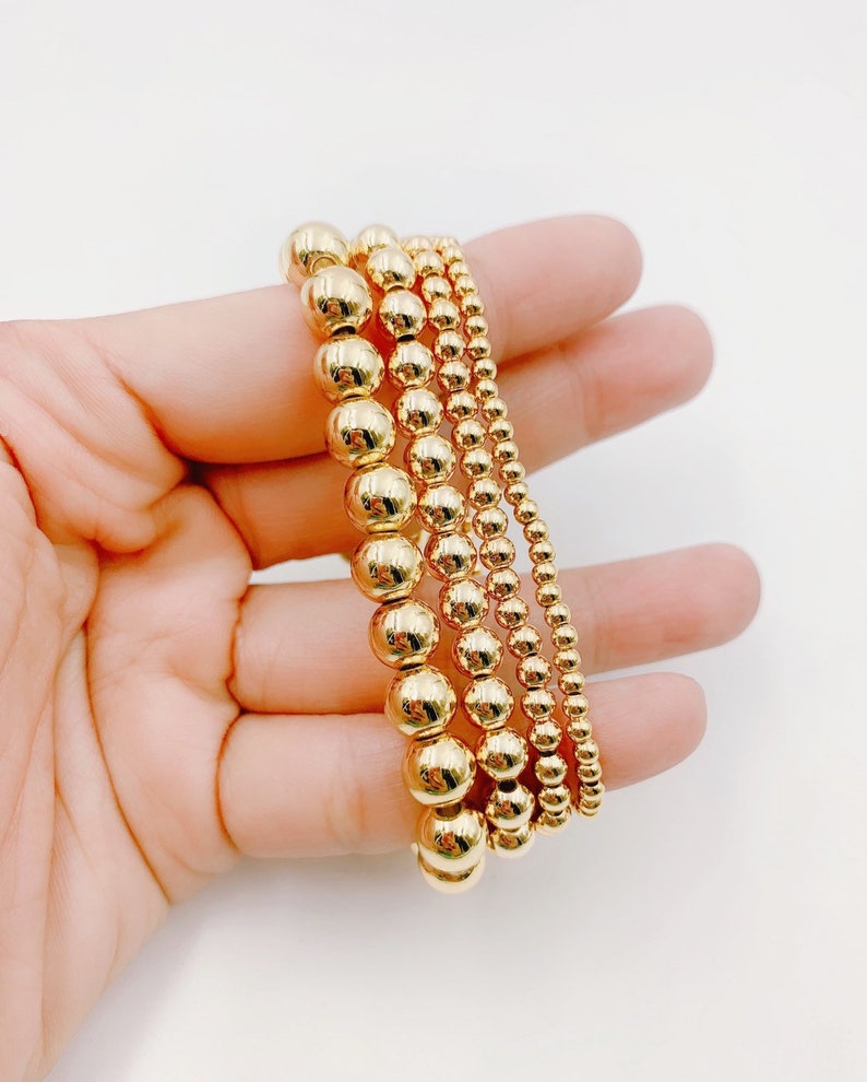 Elastic Gold Beaded Bracelet 18K Gold Bead Stretch Bracelet Etsy Polska