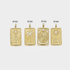 Ciondoli con carte dei tarocchi Ciondolo con carte dei tarocchi in oro Ciondolo con mazzo di tarocchi con zirconia cubica CZ 30x15mm CP-Batch-27