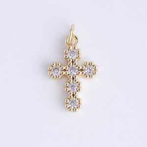 Dainty Cross Charm, Gold Filled CZ Micro Pave Cross Pendant, DIY Fashion Jewelry Making Supply for Necklace Bracelet Earring, 17x13mm CP1931