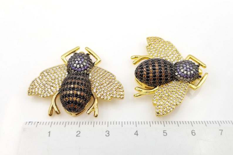 BD940-E1210 Bee Necklace Honey Bee Bee Beads Cubic Zirconia 35x27mm Large Honey Bee Beads CZ Micro Pave