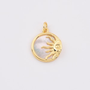 Dainty Sun Charm, Gold Filled Mother of Pearl Sun Pendant for Necklace Bracelet Jewelry Making Supply, 21x16mm, CP2095