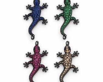 Lizard CZ Connector, Colorful Rhinestone Lizard Link Charm for Bracelet Necklace DIY Jewelry Making, Reptile Jewelry Supply, CN526