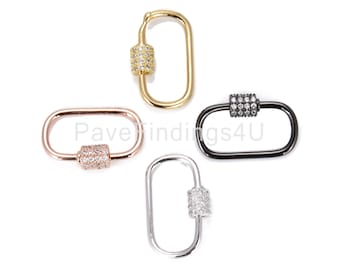 Medium Oval Screw Clasp CZ Micro Pave, 18K Gold Oval Clasp, Carabiner Clasp, Screw Clasp, Carabiner Lock, Interlocking Clasp, CL338