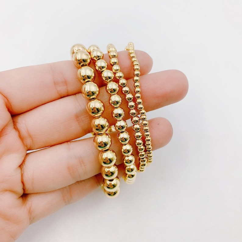 Elastic Gold Beaded Bracelet 18K Gold Bead Stretch Bracelet Etsy Polska