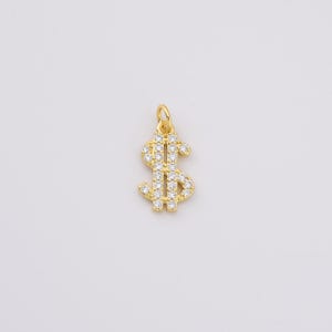 Gold Filled Dollar Sign Charm, CZ Pave Money Pendant, Bling Jewelry Supply for Necklaces Bracelets Earrings DIY Jewelry Making, CP2223
