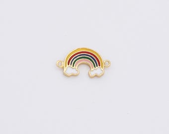 RAINBOW Connector, Mini Rainbow Connector, 14K Gold Pave Rainbow Charm, Rose Gold/ Silver/ Gold/ Black Connector, 14x8mm, CN137