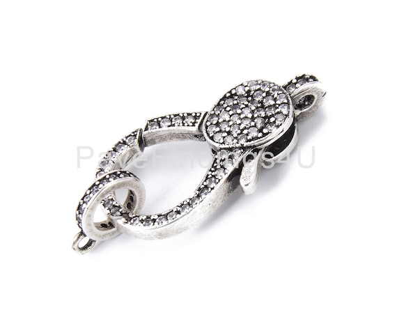 Silver Lobster Claw Carabiner Clasp, Pave Clasps Buckle Antique Silver Lobster Clasp CZ Micro Pave, 30x13mm, CL358