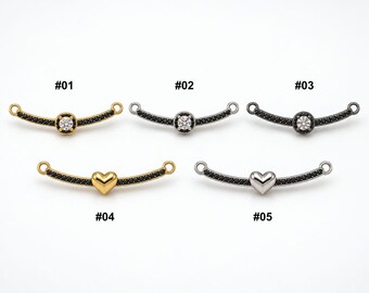Gold Filled Pave Crystal Connector Bar, Heart Link, Black CZ Spacer for Bracelet Necklace DIY Jewelry Making Supplies, Jewelry Link, CN524