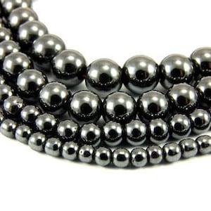 HEMATITE Bead, 2mm/3mm/4mm/6mm/8mm/10mm, Smooth Round, A Grade, Black Gunmetal Hematite Spacer Bead, 15.5&quot; Full Stran