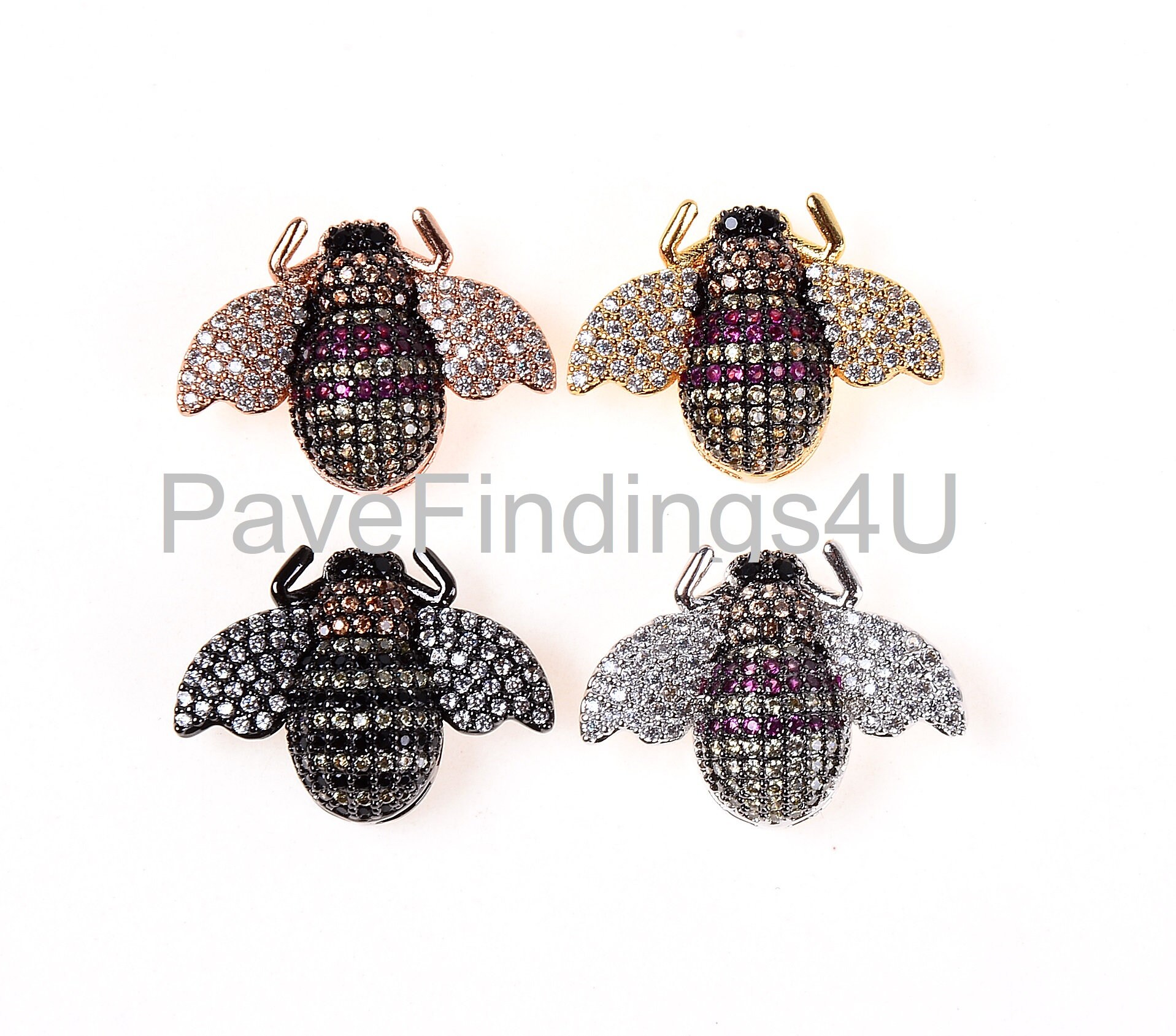 Fuchsia CZ Bee Bead, Bee Inspired Jewelry ,CZ Micro Pave Inspired