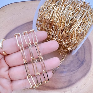 Gold Filled Paperclip Chain by Foot, Gold Oval Link Chain, Wholesale Bulk Roll Chain for Jewelry Making, 22x6x1mm, CH109