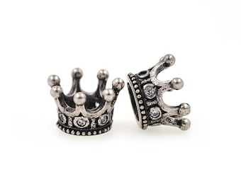 Crown Bead Antique Style, CZ Micro Pave Crown Bead, Cubic Zirconia, Antique Gold/Silver Crown Bead, Spacer Bead, Men's Jewelry, BD177