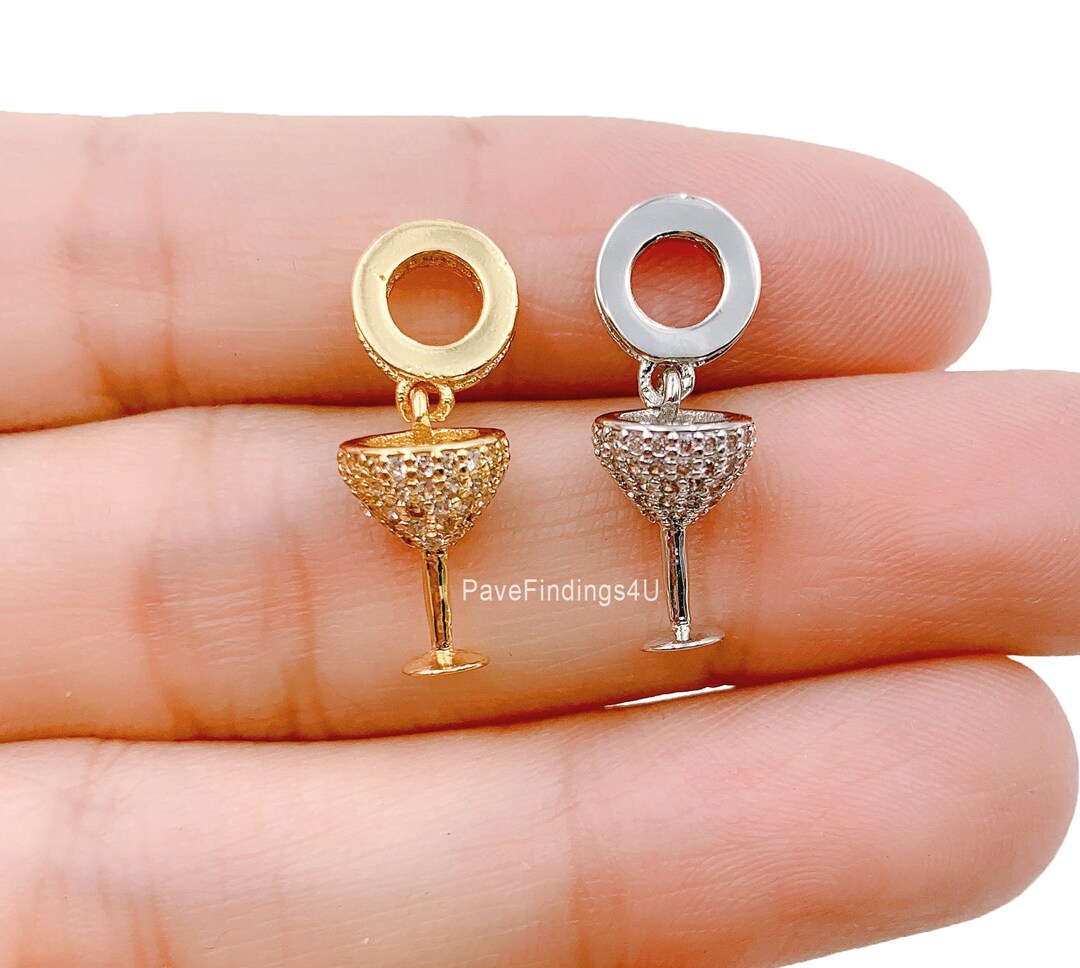 24K Gold Cocktail Glass Charm, CZ Micro Pave Glass Charm, Cocktail ...