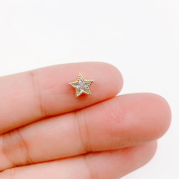 7mm 14K Gold Star Charm Bead, Micro Pave Star Charms, Cubic