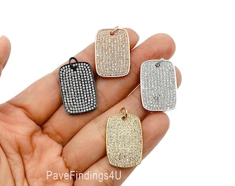 Dog Tag Charm, 18K Gold CZ Micro Pave Rectangle Pendant/Charm, Pave Dog Tag, Rectangular Dog Tag, 25x17mm, CP255