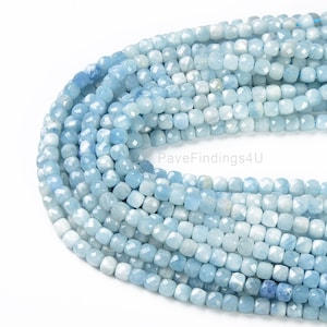Natural Blue Aquamarine 6x6mmm Faceted Cube Beads Real Genuine Gemstone Birthstone 15.5&quot; Strand, PRP435