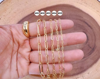 Gold Paperclip Chain by Yard, Gold Oval Link Chain, Wholesale Bulk Roll Chain for Necklace Bracelet Jewelry Making, 7/9/11/14mm, CH108