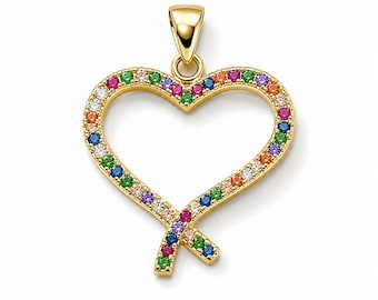 Gold Filled Colored CZ Heart Charm, Multicolor Pave Crystal Heart Pendant, Rainbow Rhinestone Jewelry Charm for Necklace Making, CP1155