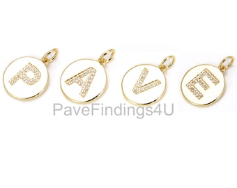 Shiny Gold CZ letter Charm, Initial Monograms Charm, Gold Over Brass CZ Letter Charm, Personalized jewelry, Letter/Initials/Alphabet CP403