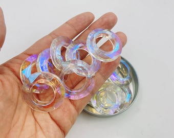 Contas de vidro tcheco em formato de rosquinha, cor AB, cristal transparente, acabamento Aurora Boreal, anel, círculo, anéis de vedação, conjunto de 6 ou 1 peça, COBD126