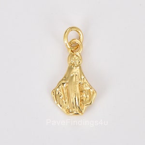 24K Gold Virgin Mary Charm Pendant, Our Lady of Guadalupe, Virgin Mary Necklace, Virgin Mary Bracelet, Pendant, 9x19mm, CP1166