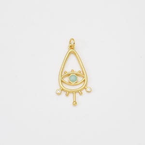 Ciondolo a forma di occhio maligno a goccia, ciondolo riempito d'oro con occhio maligno per collana, bracciale, orecchini, creazione di gioielli, 34x17mm, CP2037