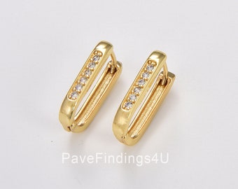 1 pair Lever Backs Earring, Oval Hoop Earrings, Gold Filled Huggie Earrings, Micro Pave Earring for DIY Earring, 18x10mm, ER217