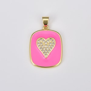 Ciondolo a forma di cuore in smalto dorato rosa con micro pavé di zirconi cubici e pietra CZ per la creazione di gioielli con collane e bracciali, in ottone riempito d'oro, CP1061
