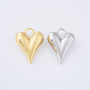Puffy Heart Charm Pendant, Gold and Silver Tone Statement Jewelry for DIY Necklace Bracelet Earrings Making, Romantic Love Gift, CP2026L