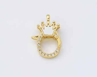 Crown Lobster Claw Clasp, Gold Filled Crown Shaped Shell Pearl Clasp CZ Mioro Pave for Necklace Bracelet Jewelry Making Supply, CL575