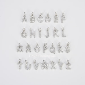 Charms iniziali in argento con zirconi cubici e pavé, charms iniziali maiuscole in argento, lettera da 26 lettere, ciondolo con alfabeto, ciondolo con lettera micro pavé CP482