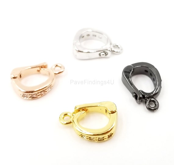 18K Gold CZ Bail Clasp, Pendant Bail Clasp Rose Gold/Silver/Black Enhancer Bail Latch-Back Closure, 11x7mm, CL206