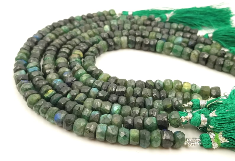 Bead Strand GS-PRP027-E51507 DIY Green Faceted Labradorite 7mm to 8mm Rondelle Bead Strand 8in Jewelry Making Gemstone Beads