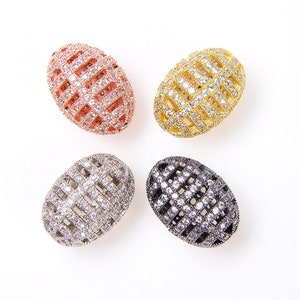Egg Spacer Beads, CZ Micro Pave Oval Cage Bead Spacer, Oval Connector, Round Shape Beads, CZ Micro Pave Oval Beads, 17/21/25mm, BD624
