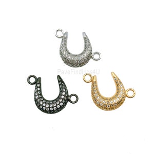 22K Gold Horseshoe Shape CZ Micro Pave Connector, Horseshoe Connector, Connector Charm, Connectors, Horseshoe, 14mm, CN074