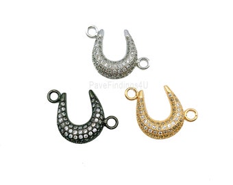 22K Gold Horseshoe Shape CZ Micro Pave Connector, Horseshoe Connector, Connector Charm, Connectors, Horseshoe, 14mm, CN074