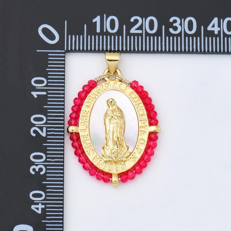Virgin Mary Shell Blessed Virgin Mary Shell Pearl Beaded Charm, Lady of Guadalupe, Gold ...