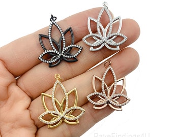 CZ Micro Pave Lotus Blume Form Anhänger Charme, Yoga Zirkonia Anhänger Charme, Lotus Blume Halskette Hochzeit Schmuck 24 x 27 mm,CP250